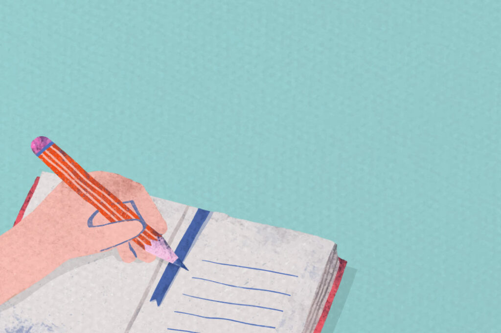 Hand writing on a book